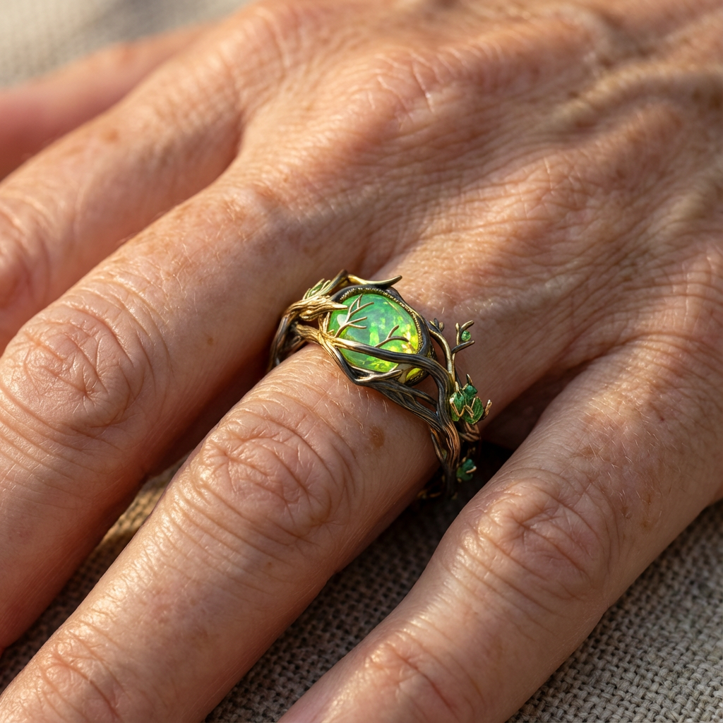 Fern | Women Green Opal Style Botanical Ring