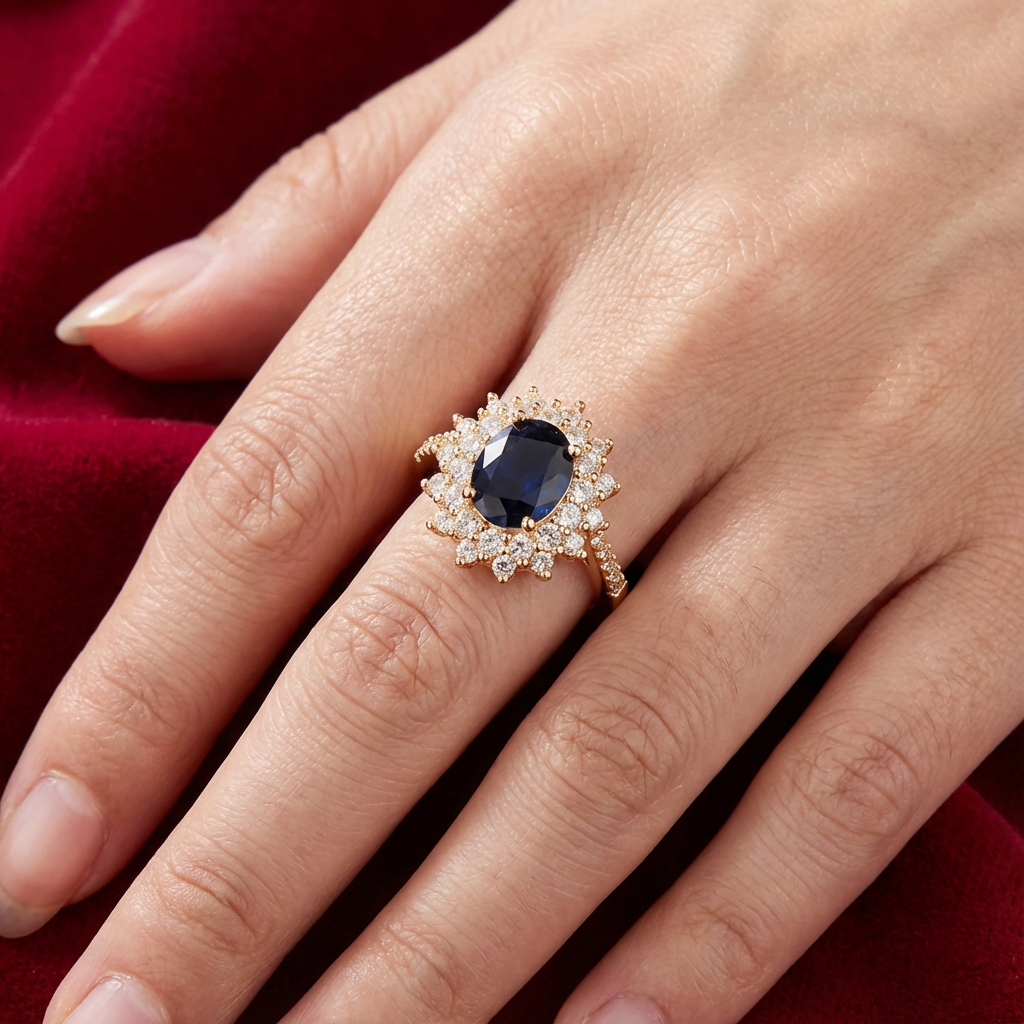 Vionne | Women Sapphire Blue Stone Gold Tone Ring