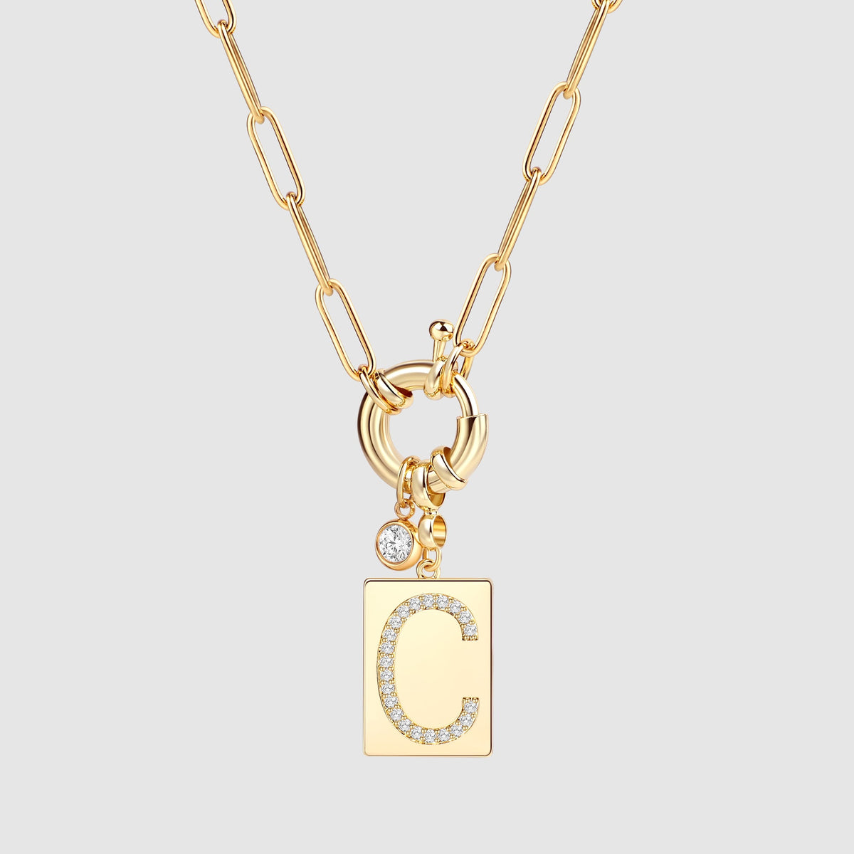 Pave Initial Pendant Necklace, Gold / C / 18"