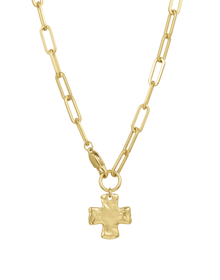 Chunky Chain Cross Necklace in gold, style A product shot on white background