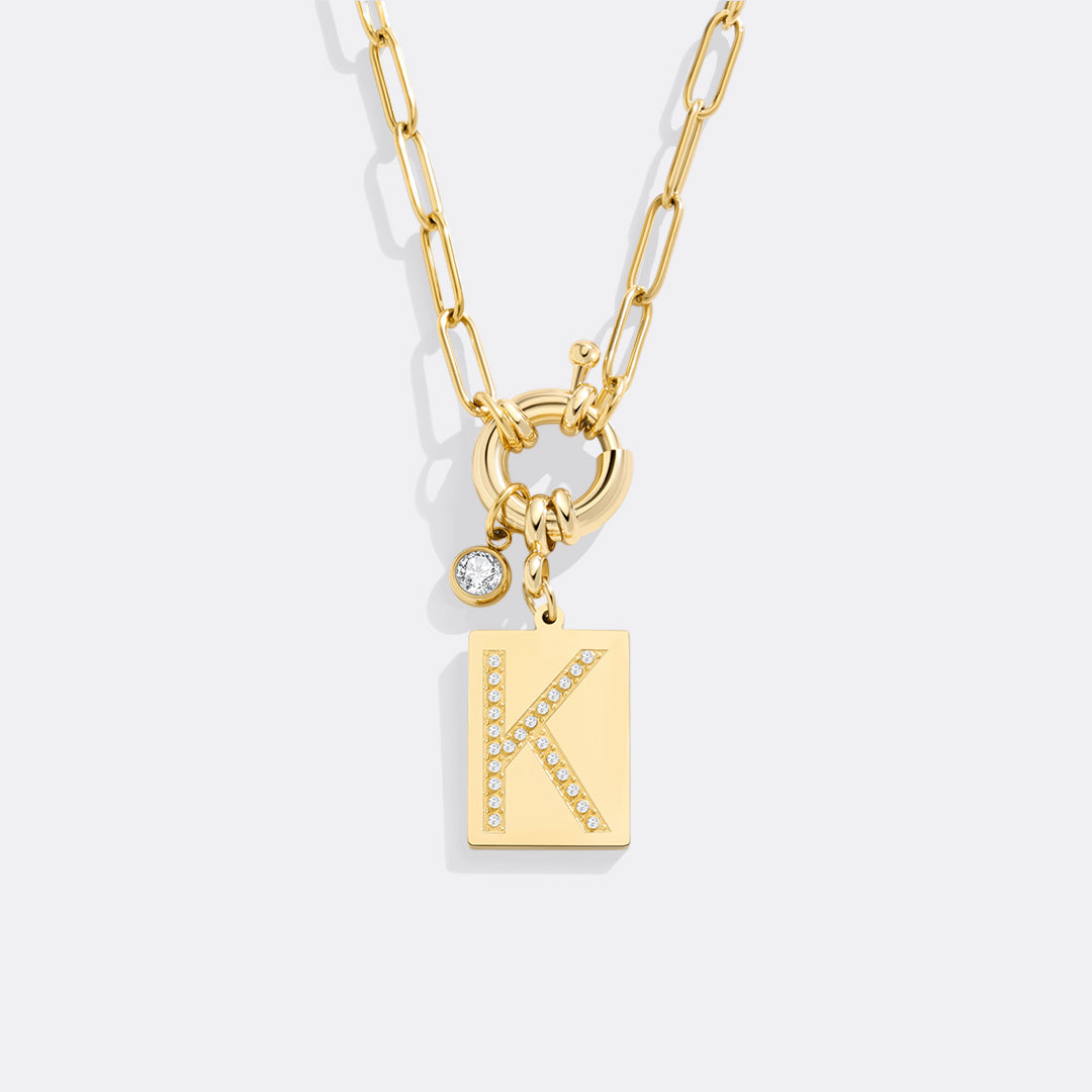 Pave Initial Pendant Necklace, Gold / K / 18"