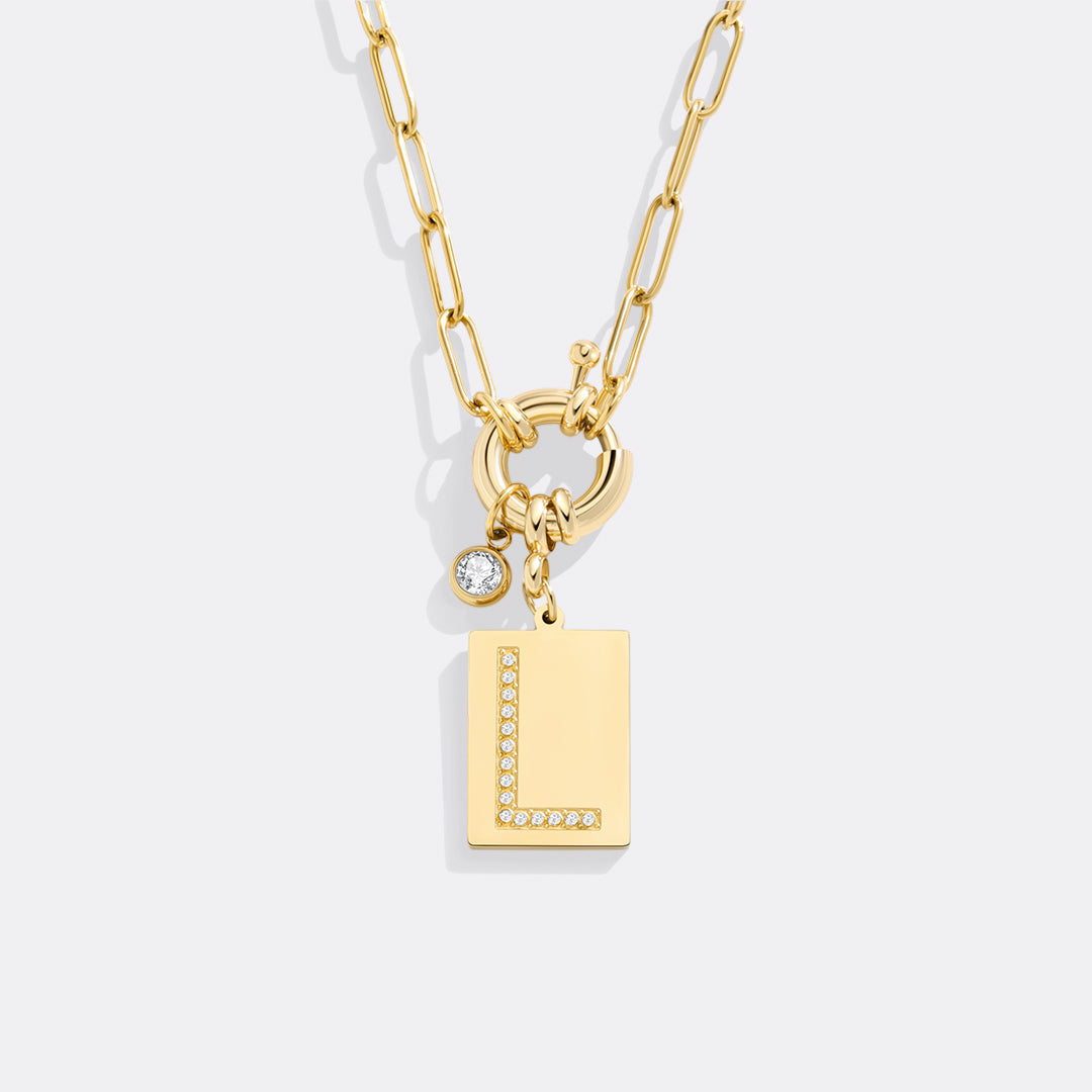 Pave Initial Pendant Necklace, Gold / L / 18"