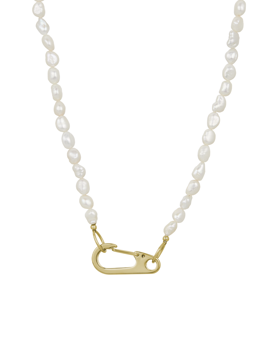 Pearl Lock Necklace in gold, style A product shot on white background