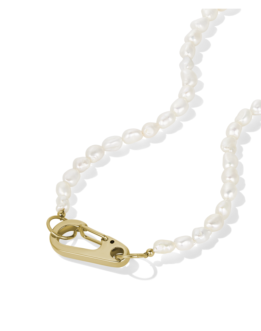 Pearl Lock Necklace in gold, style B product shot on white background