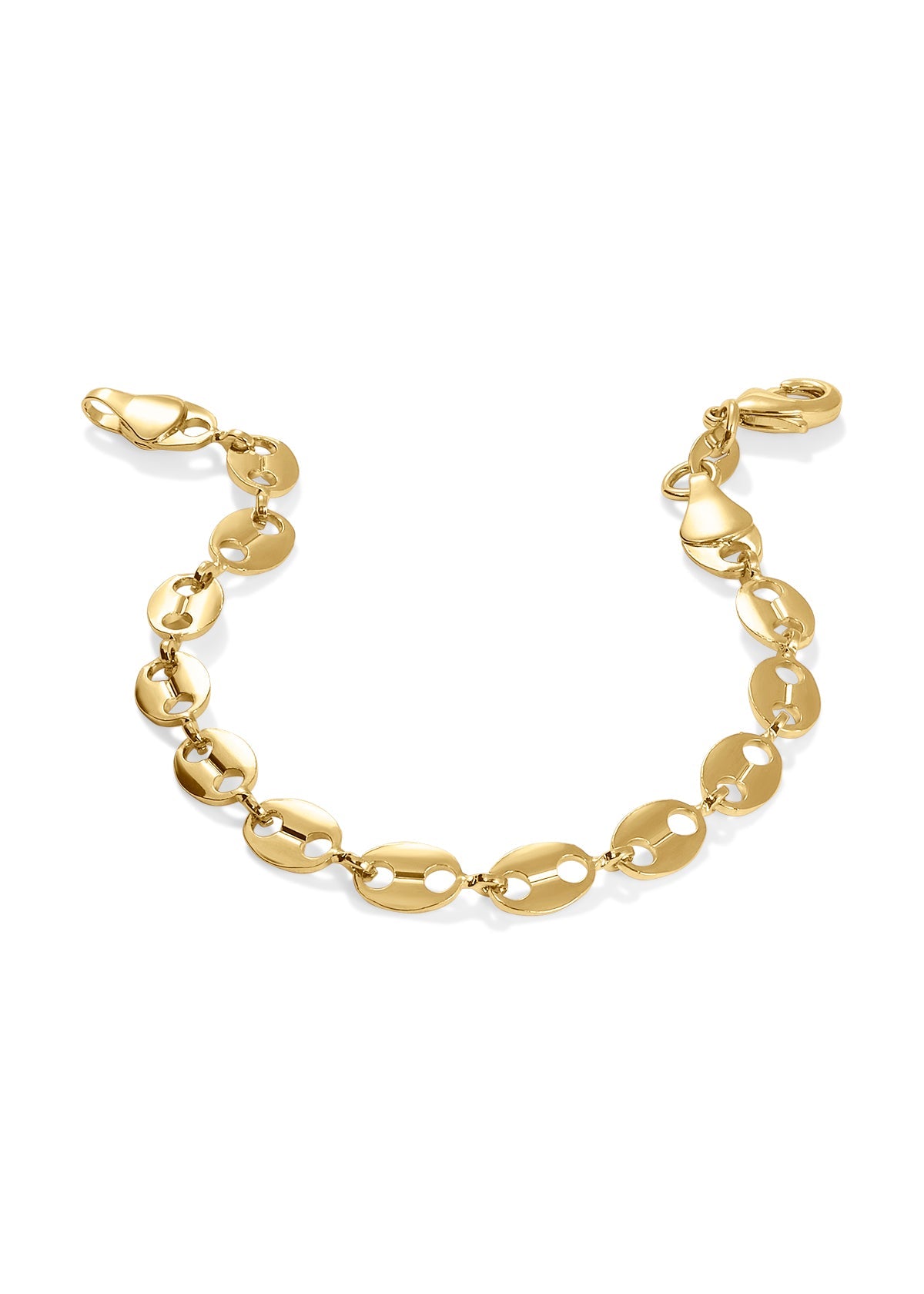 Gold puffed mariner link chain bracelet