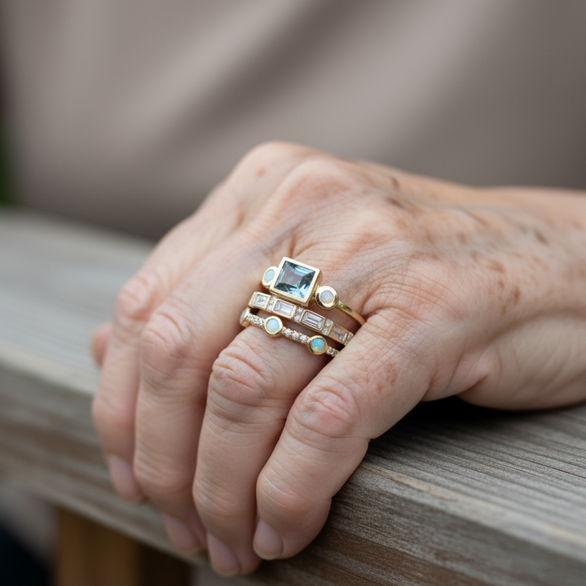 Celestine | Women Blue Crystal Vintage Ring Set