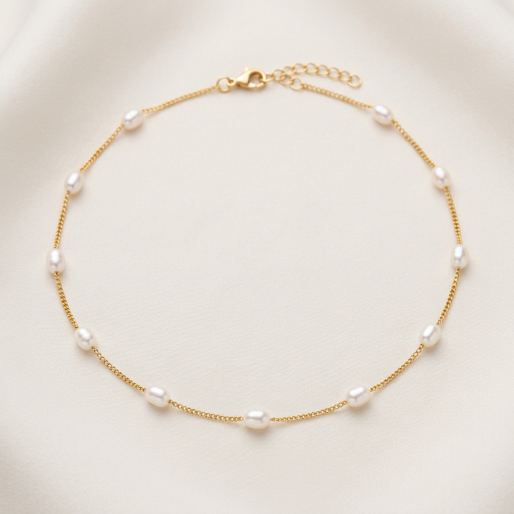 Freshwater Pearls Anklet, Gold
