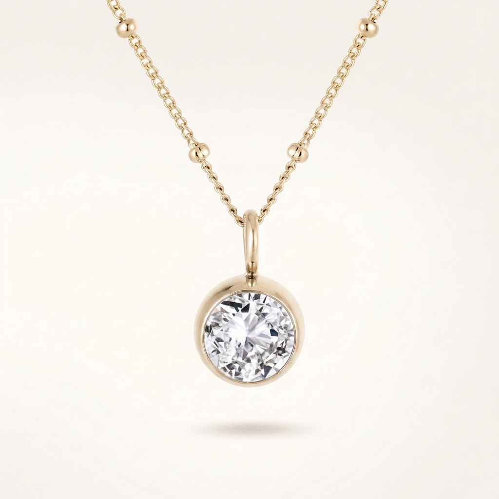 Birthstone Necklace, April | Crystal, 14K Gold