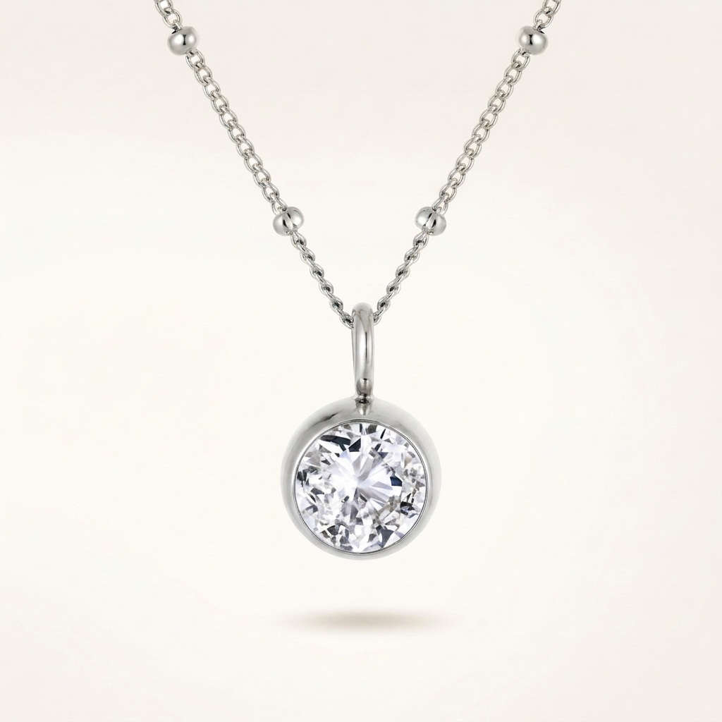 Birthstone Necklace, April | Crystal, Silver