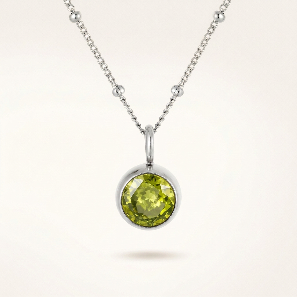 Birthstone Necklace, August | Peridot, Silver