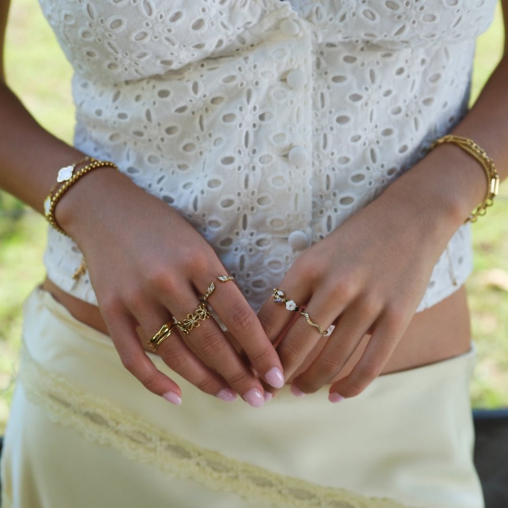 Crystal White Blossom Ring Gold - Beautiful Earth Boutique