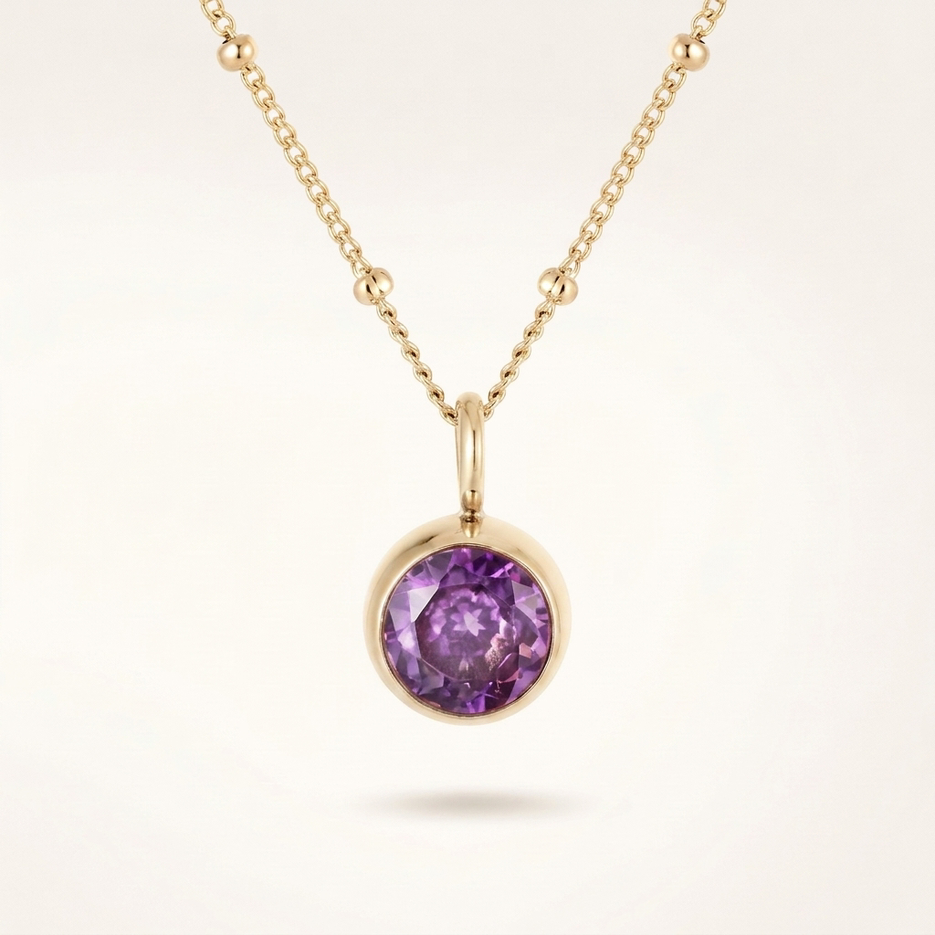 Birthstone Necklace, February | Amethyst, 14K Gold