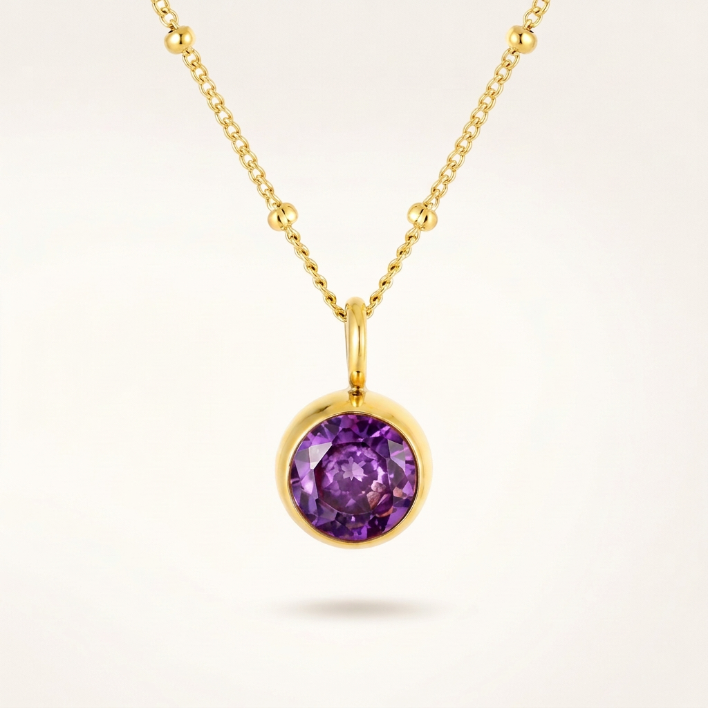 Birthstone Necklace, February | Amethyst, Gold