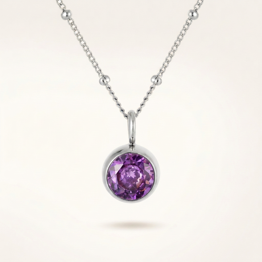 Birthstone Necklace, February | Amethyst, Silver
