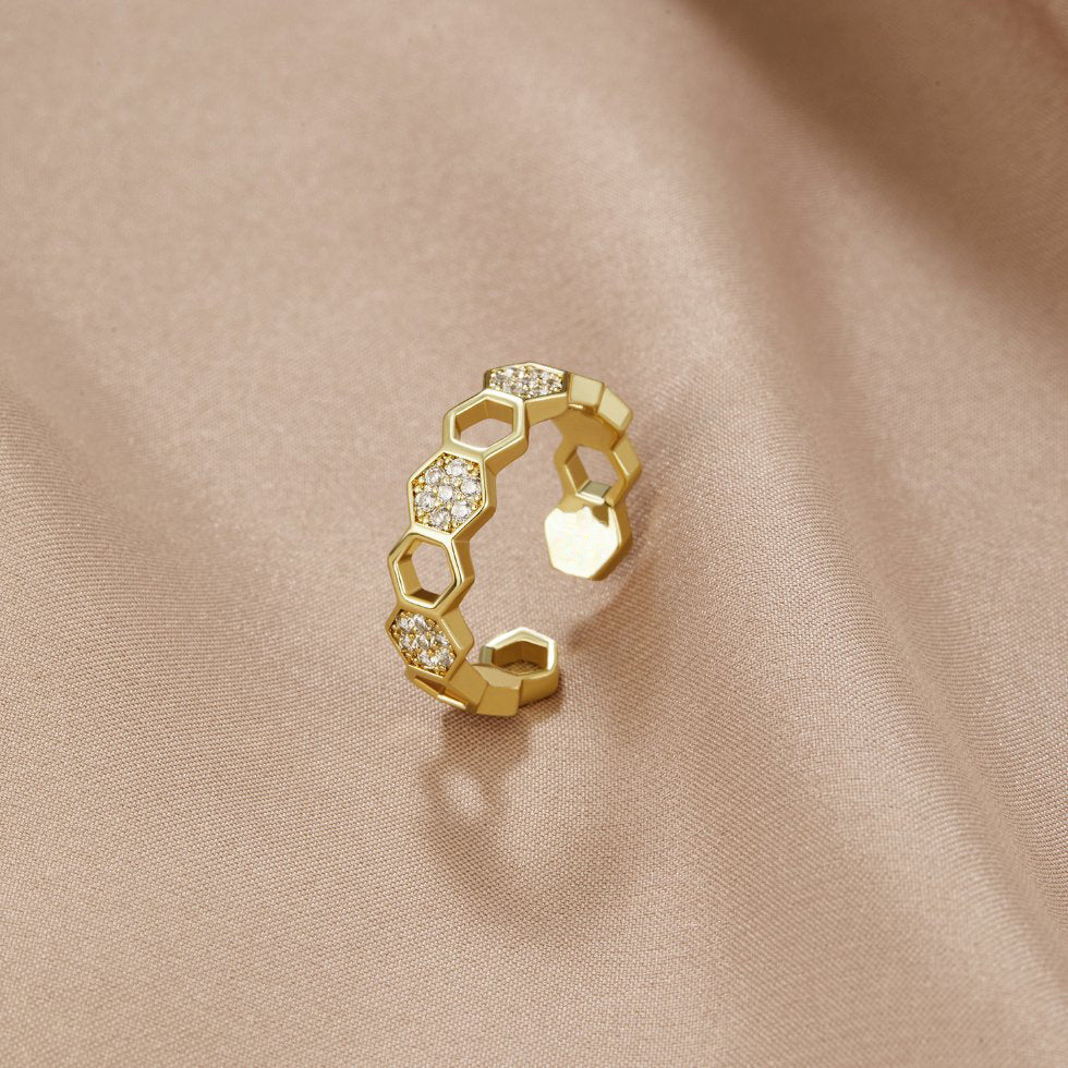 Gold & Crystal Honeycomb Ring - Beautiful Earth Boutique