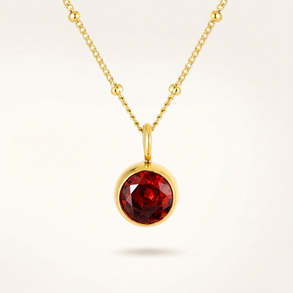 Birthstone Necklace, January | Garnet, 14K Gold