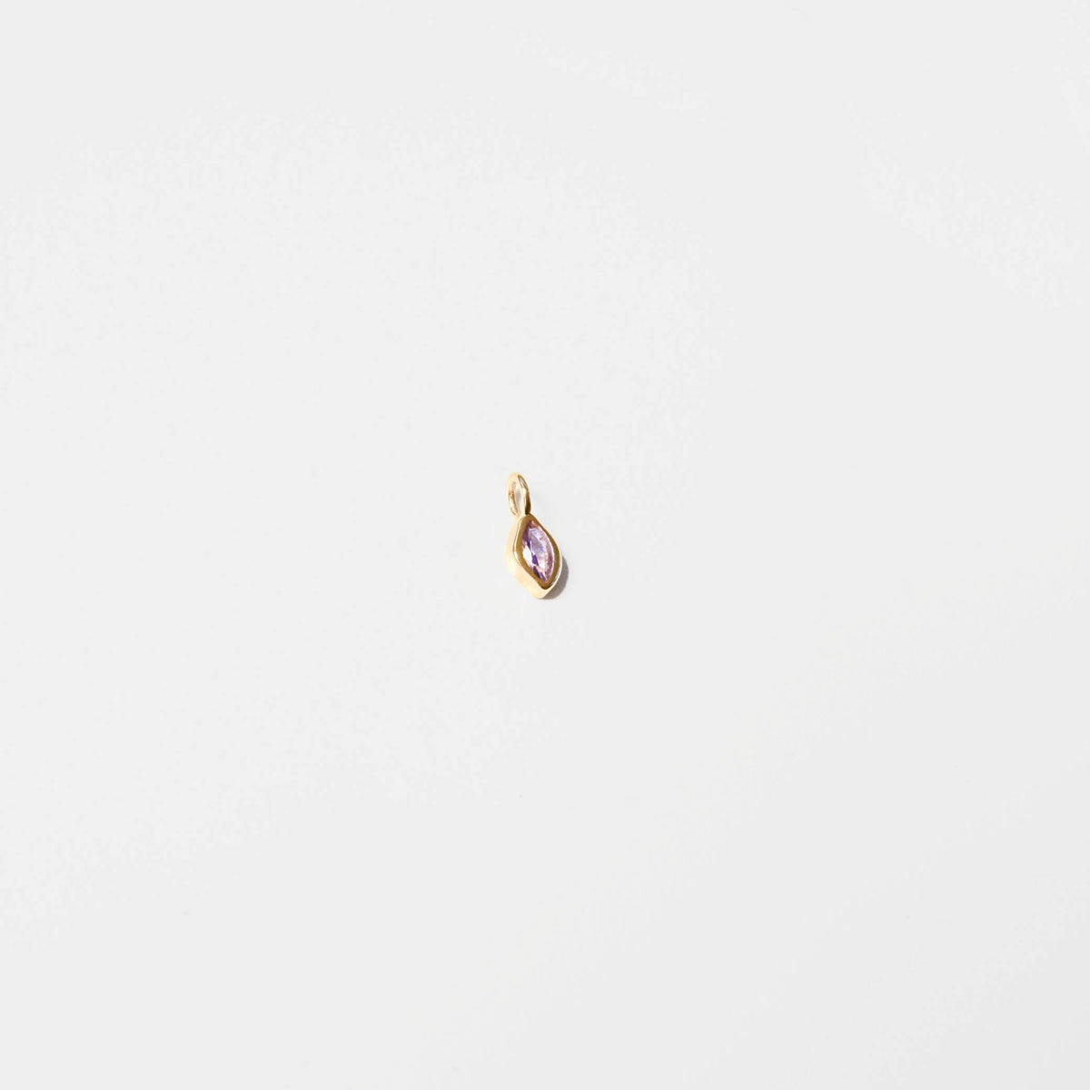 The Build a Birthstone Necklace by LLUME Jewelry features a small gold pendant with a purple gemstone, ideal for custom charm or birthstone necklaces, shown against a plain white background.