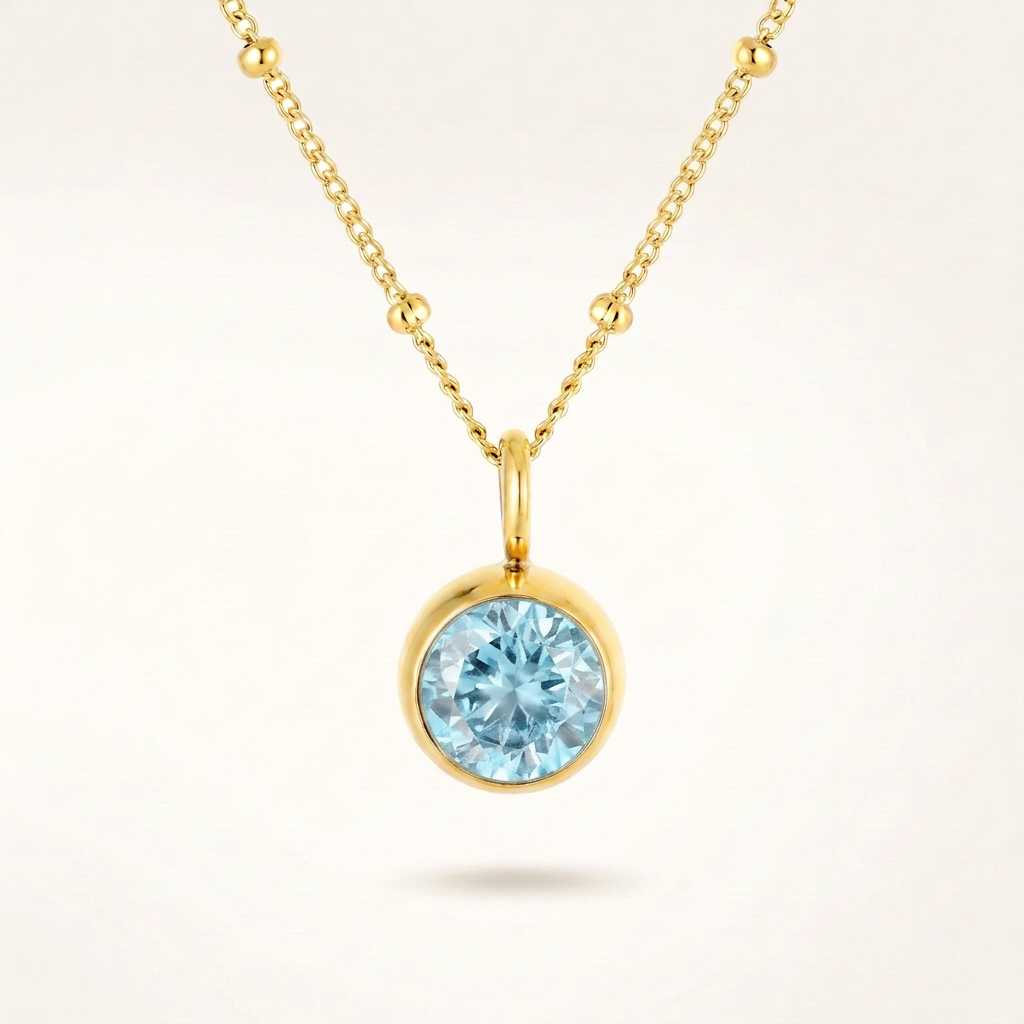 Birthstone Necklace, March | Aquamarine, 14K Gold