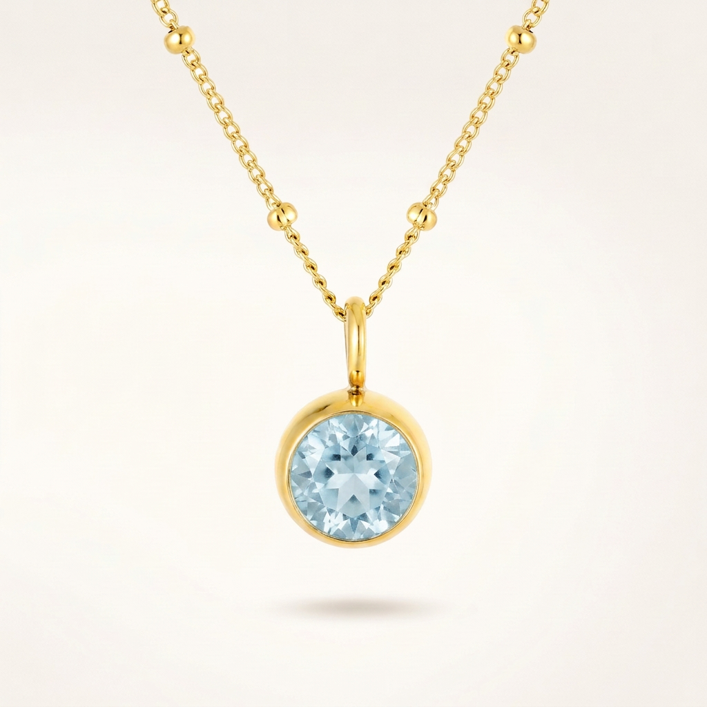 Birthstone Necklace, March | Aquamarine, Gold