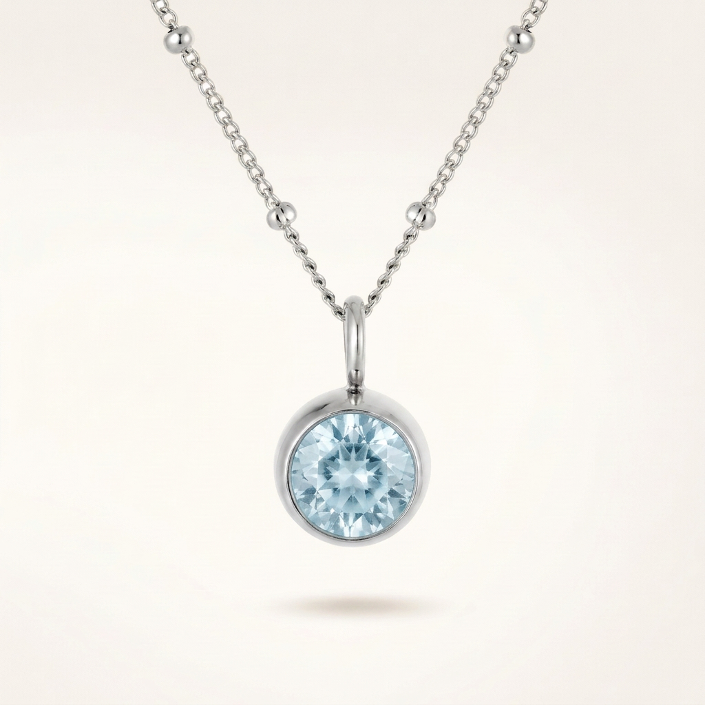 Birthstone Necklace, March | Aquamarine, Silver