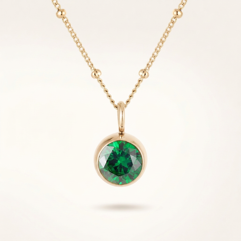 Birthstone Necklace, May | Emerald, 14K Gold