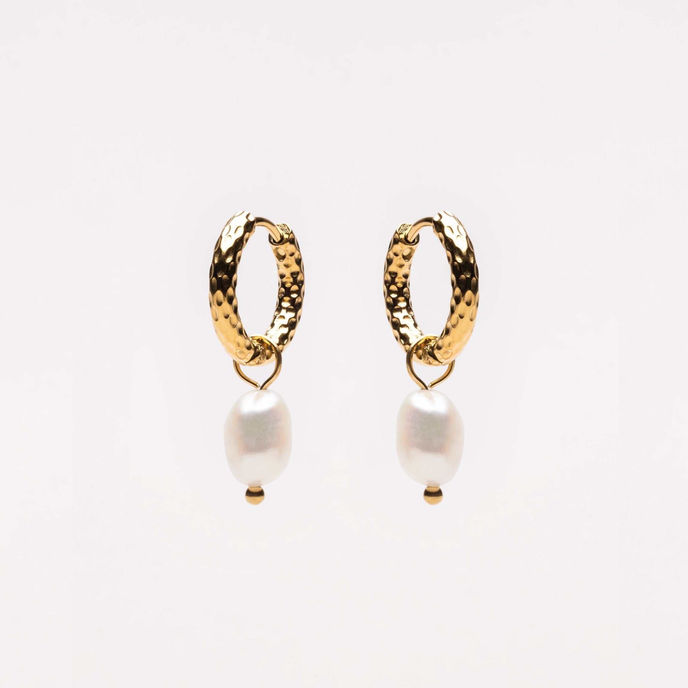 Hammered Pearl Hoop Earrings