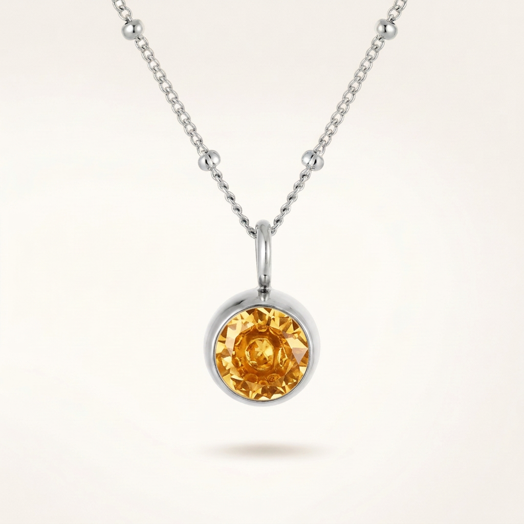 Birthstone Necklace, November | Citrine, Silver