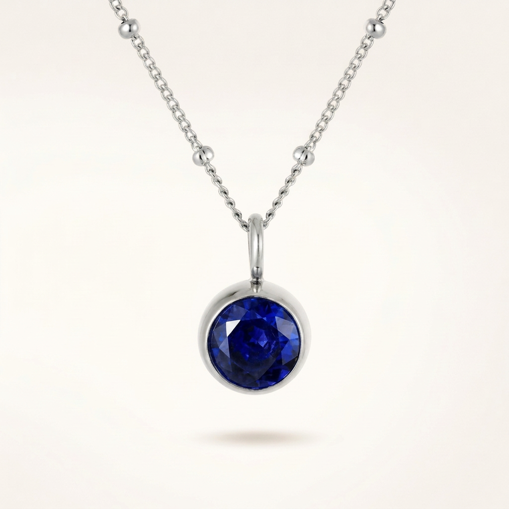 Birthstone Necklace, September | Sapphire, Silver