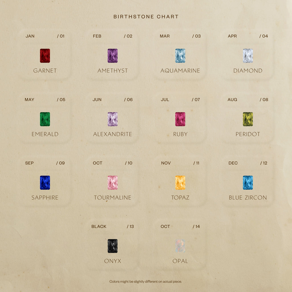 Selene Jewelry birthstone chart for the Toi et Moi Birthstone Necklace in 18K Gold