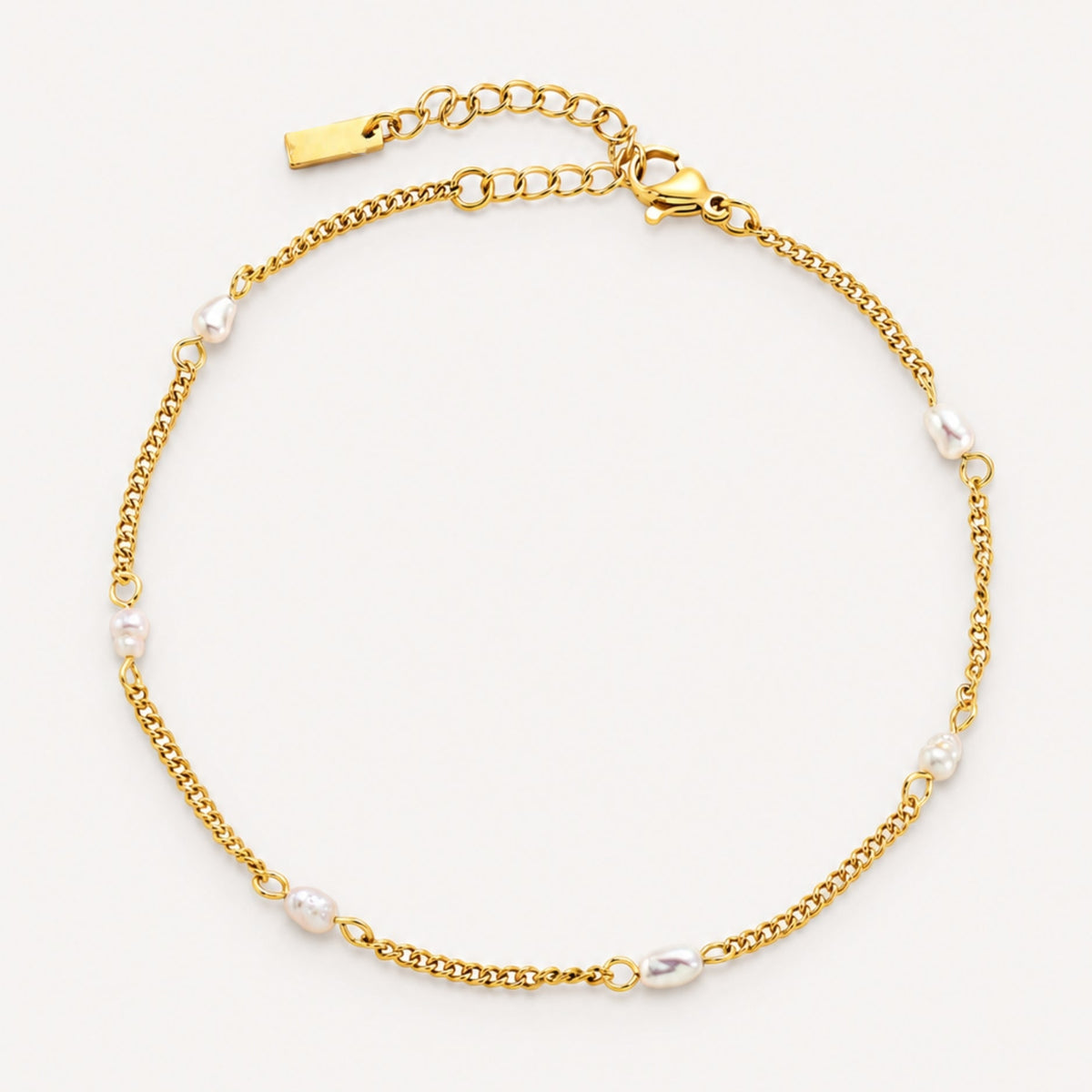 Selene Jewelry gold freshwater pearl anklet, flat lay