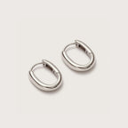 Silver Oval Huggies close-up showing oval hoop design