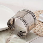 Vintage Boho Hammered Silver Plated Wide Cuff Bracelet