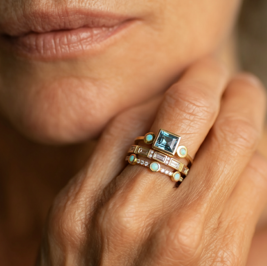 Celestine | Women Blue Crystal Vintage Ring Set