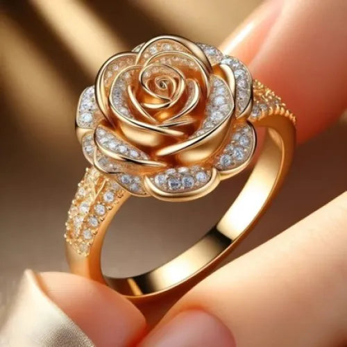 Rosamund | Women Gold Tone Rose Bloom Ring