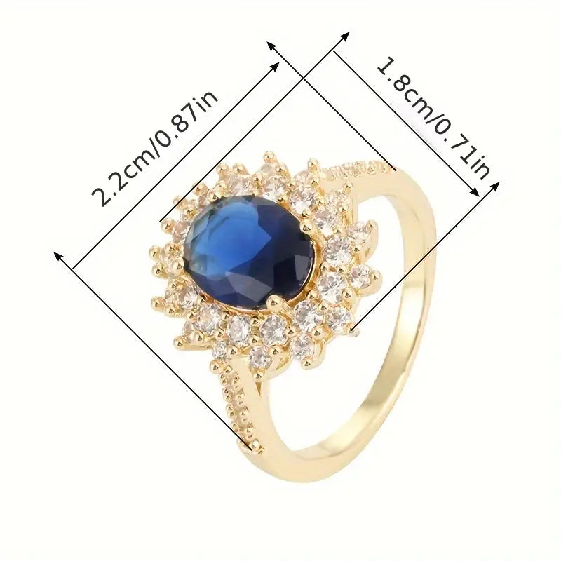 Vionne | Women Sapphire Blue Stone Gold Tone Ring