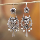 Vintage Silver Floral Chandelier Drop Earrings