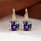 Mystic Sapphire Stone Hoop Gold Earrings