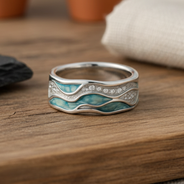 Marlowe | Women Turquoise Wave Silver Tone Ring