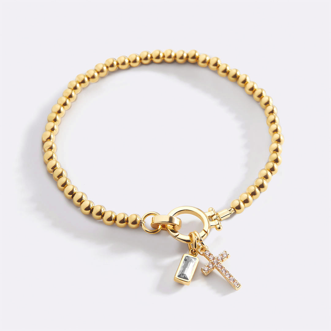 Birthstone Cross Charm Bracelet, April Crystal / 6.5"