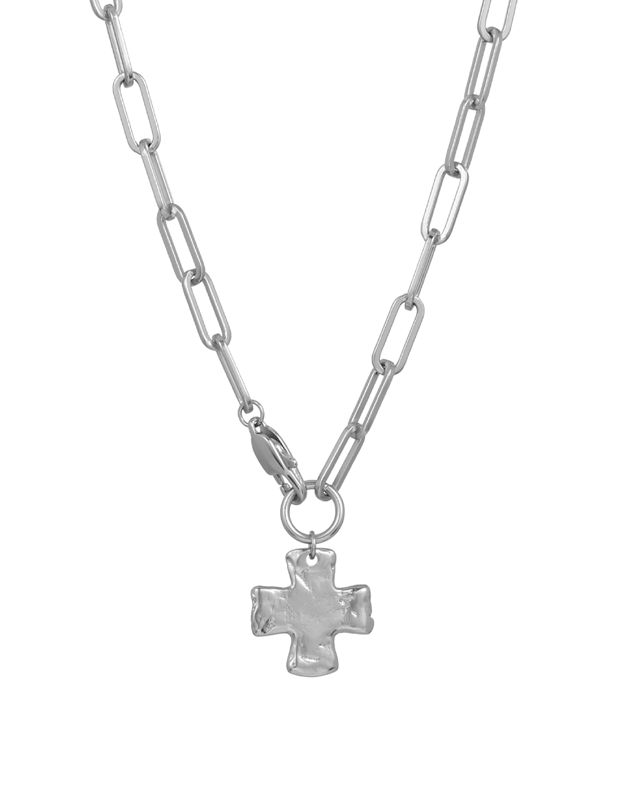 Chunky Chain Cross Necklace in silver, style A product shot on white background