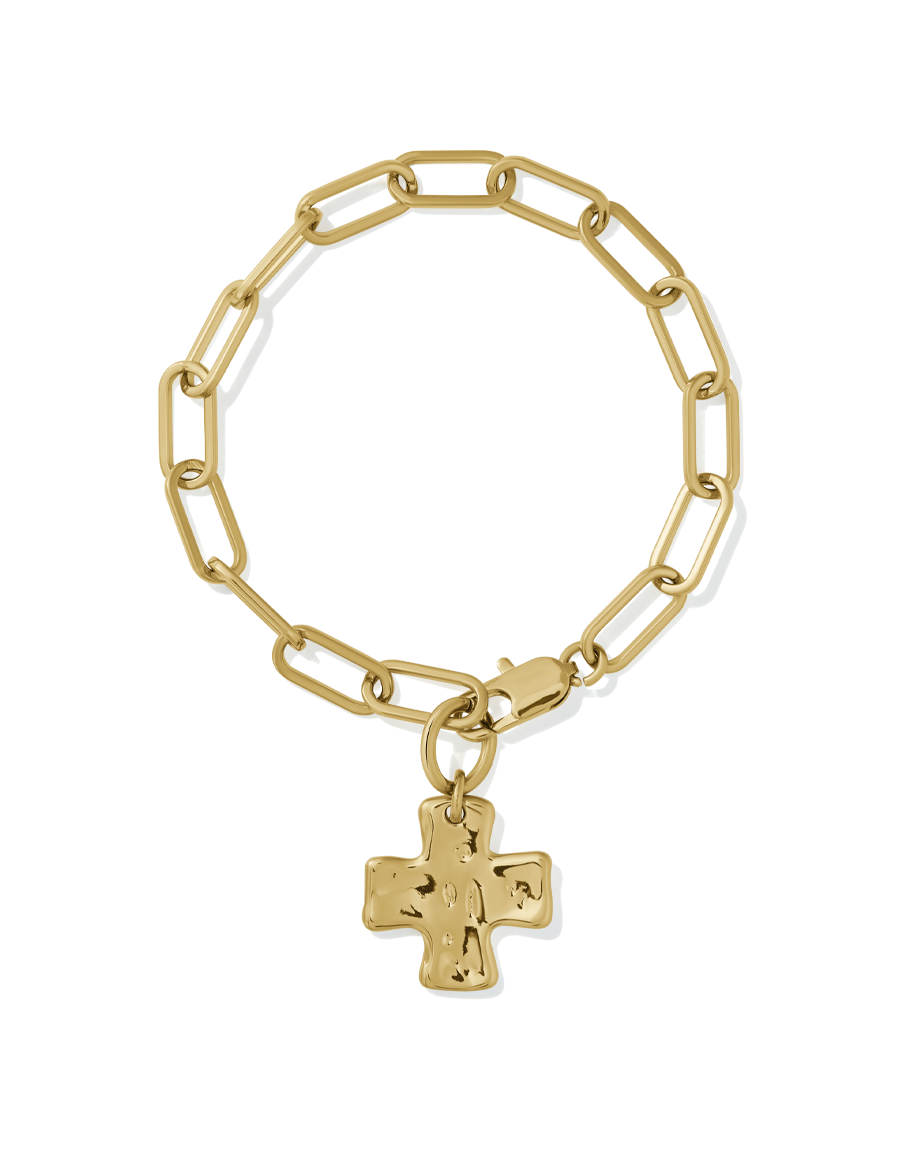 Chunky Cross Bracelet in gold, style A product shot on white background