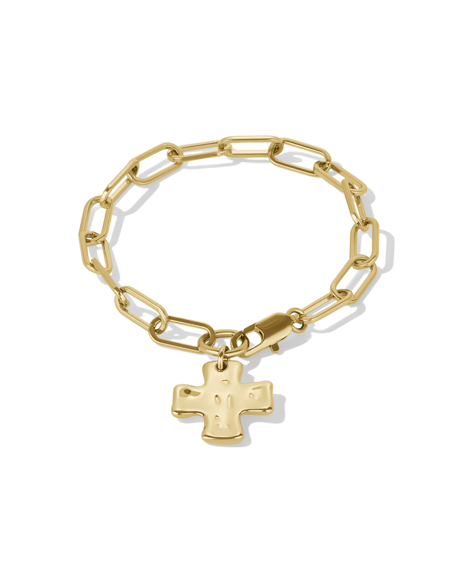 Chunky Cross Bracelet in gold, style B product shot on white background