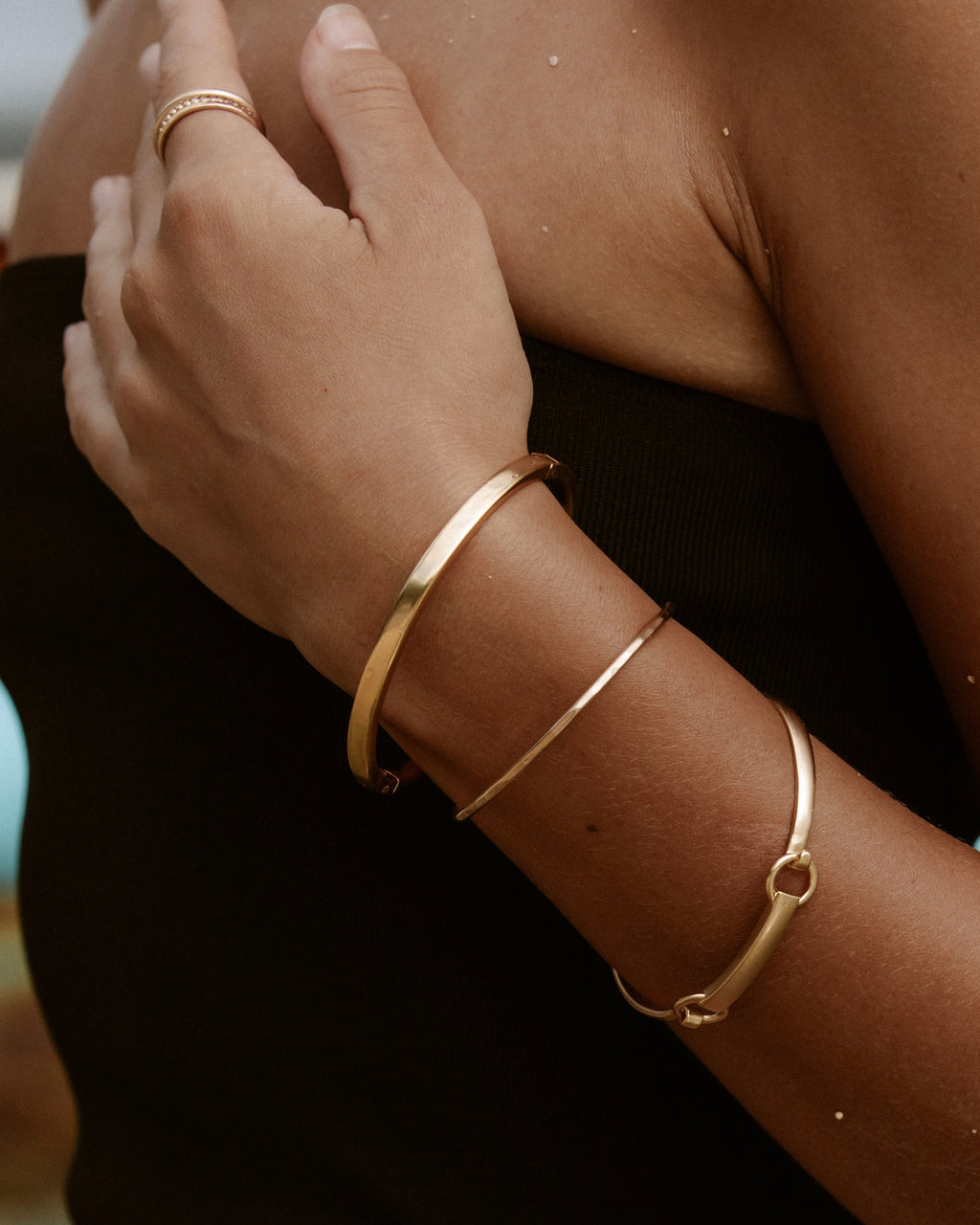 Classic gold bangle bracelet lifestyle product photo