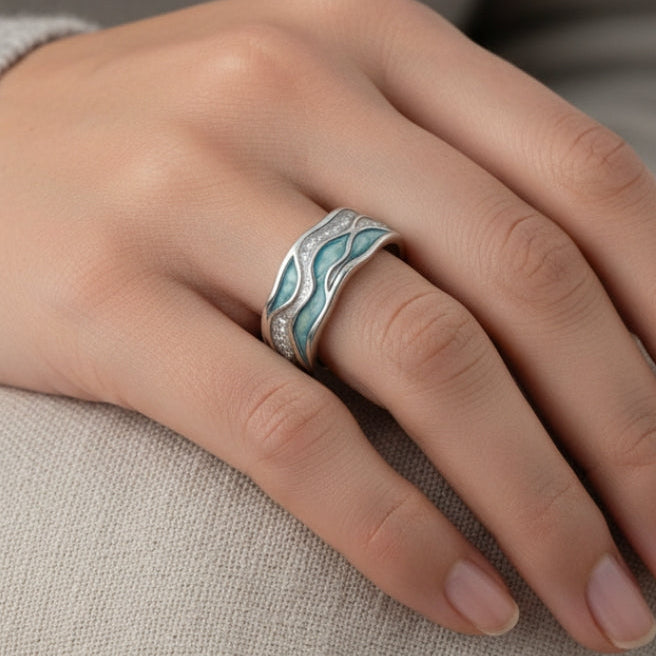 Marlowe | Women Turquoise Wave Silver Tone Ring