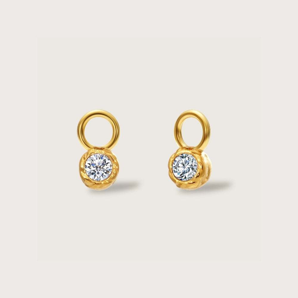 Gold Crystal Molten Round Charms, detachable gold earring charms with crystal