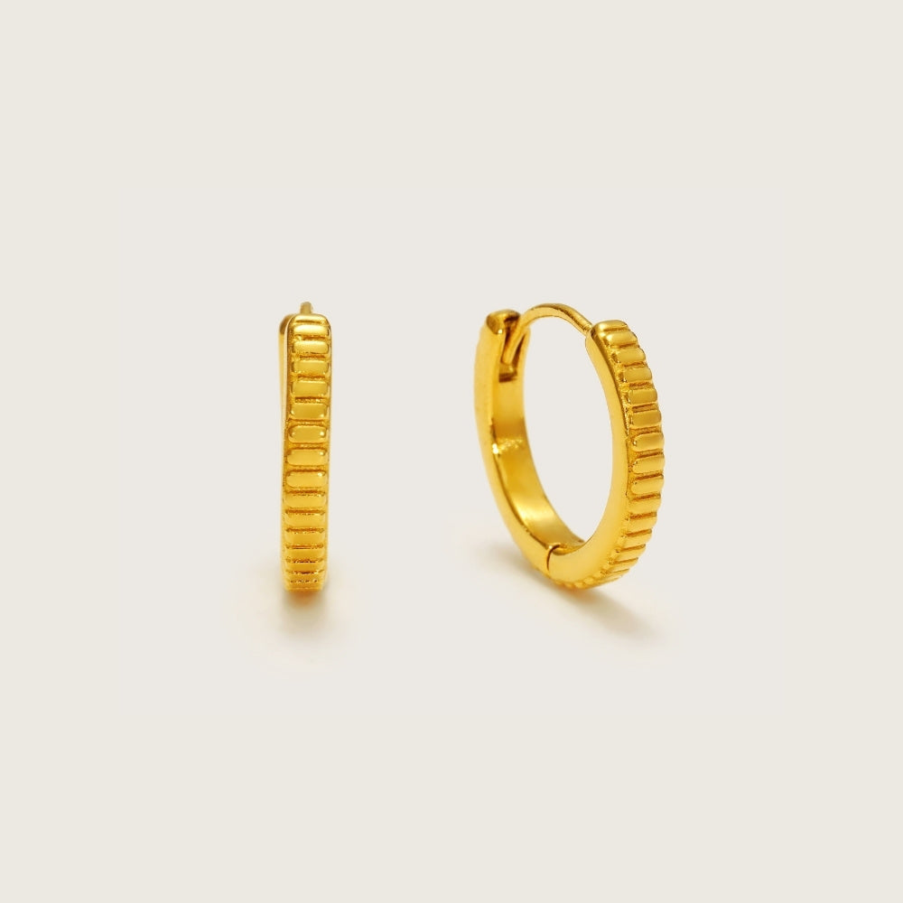 Gold Pleated Huggies, gold huggie earrings with pleated texture