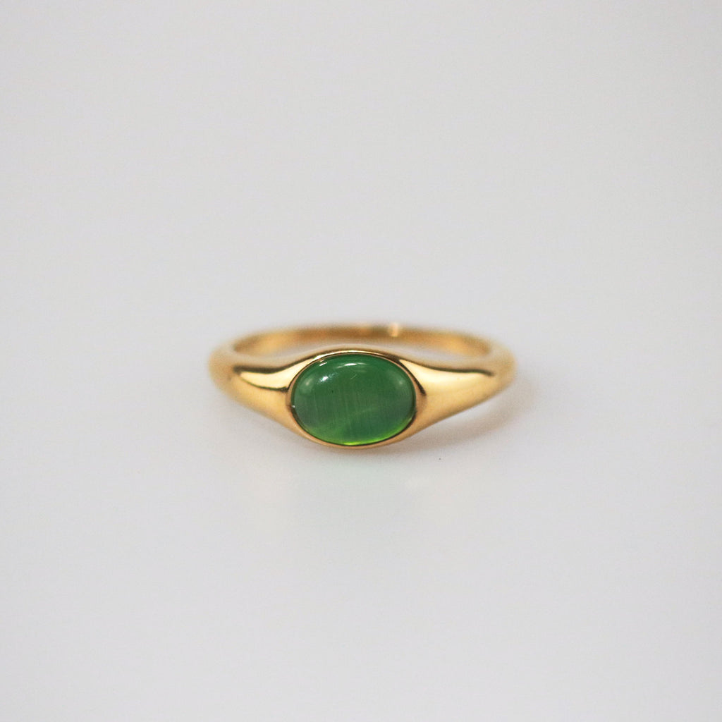 Green Cats Eye Ring in stainless steel, waterproof ring for women