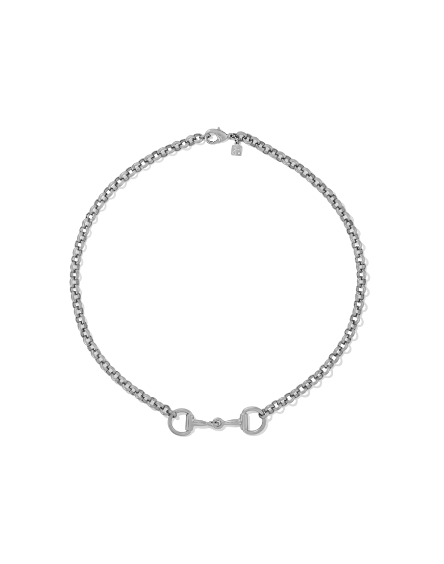 Horse Bit Necklace in silver product shot on white background