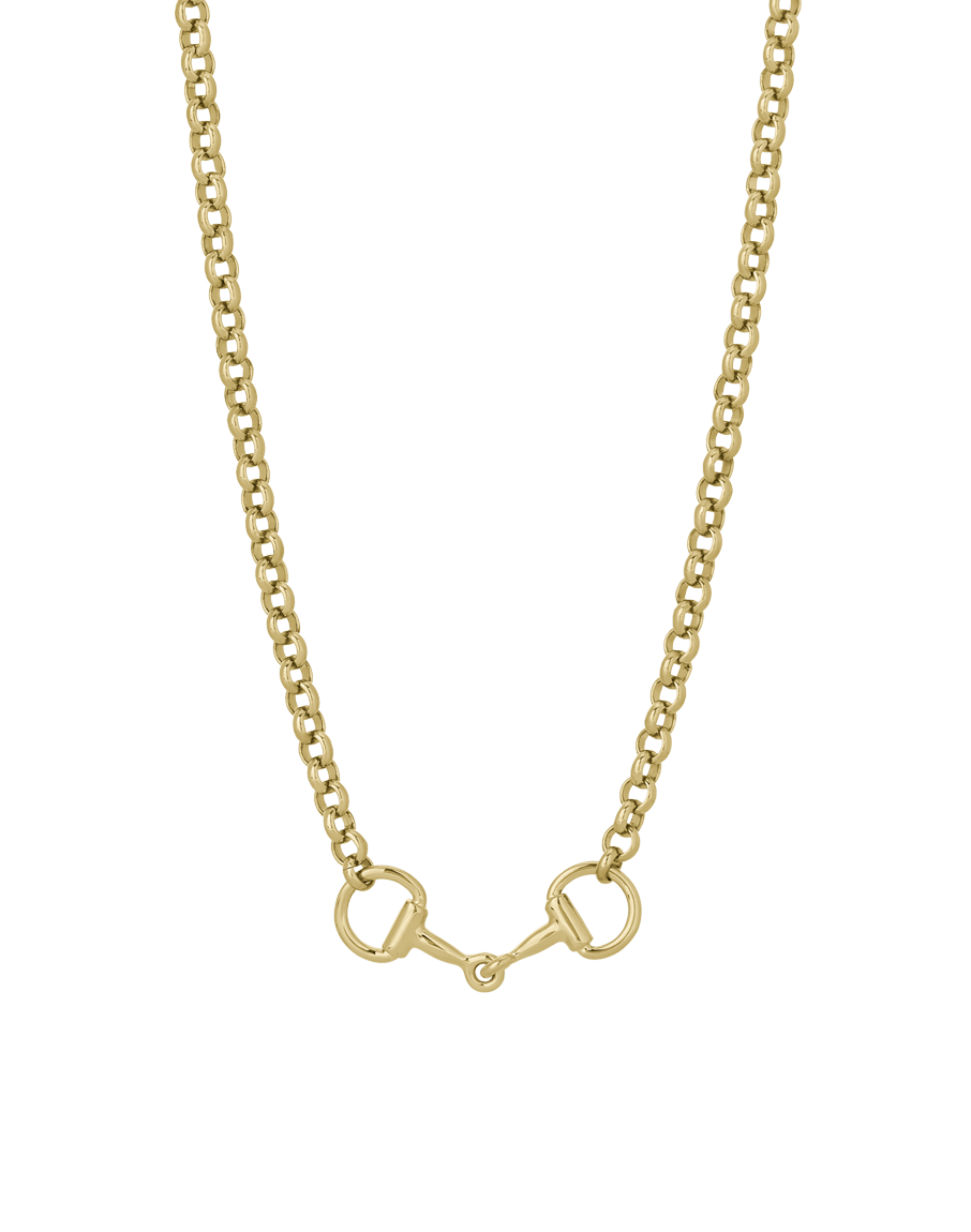 Horse Bit Necklace in gold product shot on white background