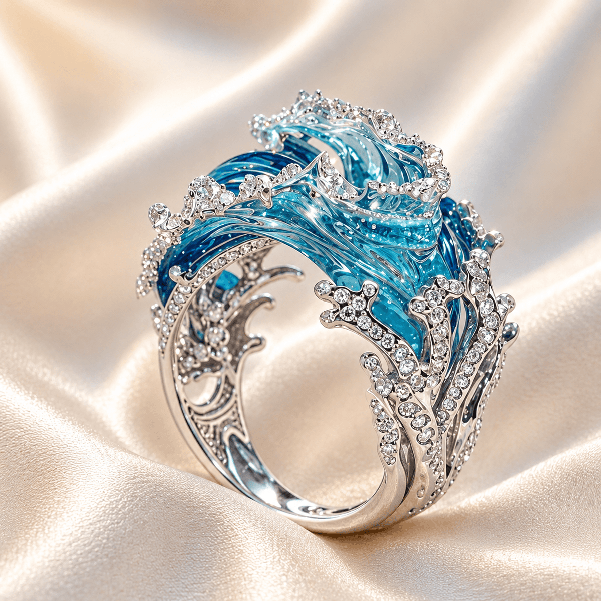 Isla | Women Ocean Wave Silver Tone Ring
